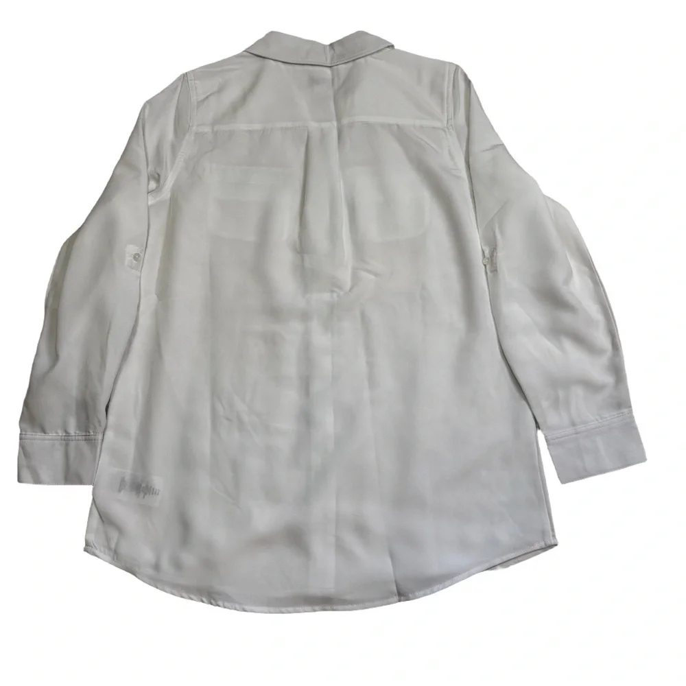 D&Co White Collared Button-Down Shirt Size XS Long Sleeve Can Be Worn Up NWOT - Picture 4 of 10